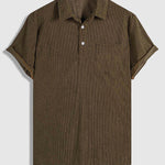 Men's Corduroy Half Button Short Sleeve Shirt Casual Shorts Set