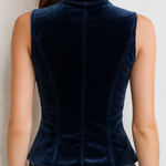 Vintage Stand Collar Button Velvet Vest
