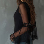 Vintage Sheer Sleeves Zip-up Collar Blouse