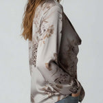 Vintage Leopard Print Floral Cowl Neck Polyester Satin Blouse