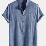 Short Sleeve Half Button Fly Henley Collar Shirt