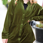 Rust Velvet Button Down Tunic Top