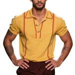 Men's Vintage Casual Striped Embroidered Cotton Short Sleeve Polo Shirt