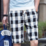 Men's Casual Cotton Linen Stripe Elastic Waist Straight Shorts