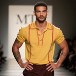 Men's Vintage Casual Striped Embroidered Cotton Short Sleeve Polo Shirt