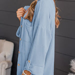 Solid Color Textured Roll Tab Sleeve Shirt Jacket