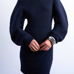 Topshop knitted cocoon ribbed dress in navy