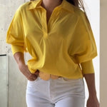 Loose Puff Sleeves Solid Color Lapel Blouses&Shirts Tops
