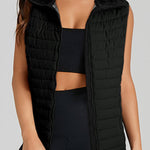 Plush Collared Quilted Zipped Puffer Vest