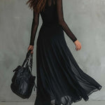 Retro Sheer Sleeves Maxi Dress
