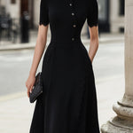 Button-Front Lace-Trim Midi Dress