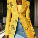 Long Sleeves Newspaper Print Split-Joint Lapel Blazer Suits