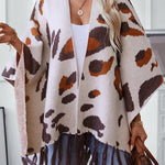Fashionable Leopard Print Contrast Tassel Hem Loose Knitted Shawl