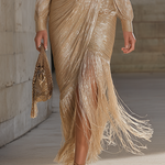 Chic And Sophisticated V-neck Tassel Champagne Shimmering Maxi Dress