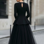 Structured Peplum Top and Layered Midi Skirt Set