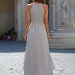 Halter Neck High-Low Ruffle Hem Midi Dress