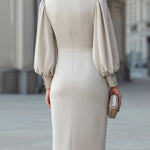 Draped Waist Puff Sleeve Midi Dress