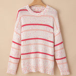 Pink Striped Confetti Drop Sleeve Knit Sweater