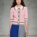 Women's Minimalist Lightweight Knitted Color-block Cardigan And Skirt Set