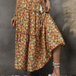 Floral fungus lace stitching layered skirt bohemian tassel seaside holiday beach skirt