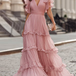 Ruffled V-Neck Tiered Maxi Dress