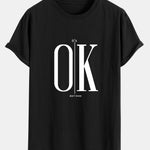 OK Slogan Print Cotton Arc Hem T-Shirt