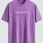 Faith Over Fear Print Washed Distressed Drop Shoulder T-Shirt