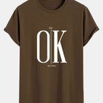 OK Slogan Print Cotton Arc Hem T-Shirt