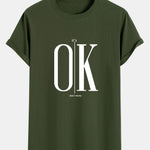 OK Slogan Print Cotton Arc Hem T-Shirt