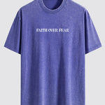 Faith Over Fear Print Washed Distressed Drop Shoulder T-Shirt