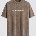 Faith Over Fear Print Washed Distressed Drop Shoulder T-Shirt