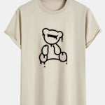 Dissolving Bear Print Cotton Arc Hem T-Shirt