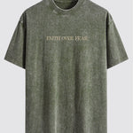 Faith Over Fear Print Washed Distressed Drop Shoulder T-Shirt