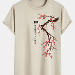 Tokyo Japanese Cherry Blossoms Print Cotton Arc Hem T-Shirt