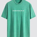 Faith Over Fear Print Washed Distressed Drop Shoulder T-Shirt