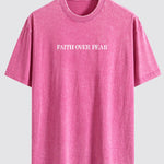 Faith Over Fear Print Washed Distressed Drop Shoulder T-Shirt