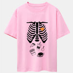 Funny Skeleton Food Print Drop Shoulder Oversize T-Shirt