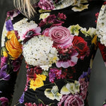 Long Sleeves Skinny Contrast Color Flower Print High Neck T-Shirts Tops