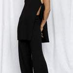 Zita Knit Open Sides Tie- Up Top and Adjustable Elastic Waist Flare Pants Set