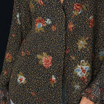 Retro Floral Print Curved Hem Ruffled Sleeves Blouse