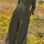 Multicolor loose round neck casual wide leg jumpsuit