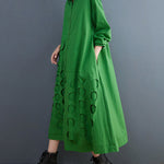A-Line Long Sleeves Asymmetric Hollow Polka-Dot Solid Color Lapel Midi Dresses
