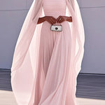 Cape Gauze Pleated Split-Joint Square-Neck Evening Dresses Maxi Dresses