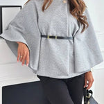 Elegant Moment Woolen Button Turtleneck Belted Oversized Cape