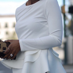 Elegant White Long Sleeve Peplum Top With Layered Ruffle Hem