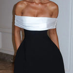Sexy Contrast Off-the-shoulder Bow-embellished Mini Dress