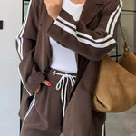 Levvie Striped Trim Long Sleeve Lapel Blazer and Rope Belt Pocketed Wide Leg Pants Set
