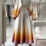 Loose Puff Sleeves Gradient Split-Joint Lapel Blouses&Shirts Tops