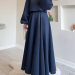 Three-Dimensional Floral Puff Sleeve Top + Long Swing Maxi Skirt Two-Piece Set