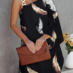 Batwing Sleeves Hollow Printed One-Shoulder Mini Dresses